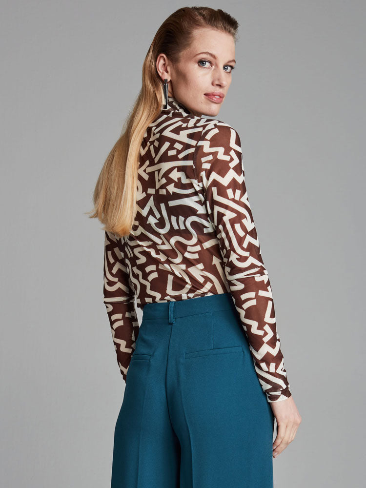 Pom Turtleneck Top Kim Print