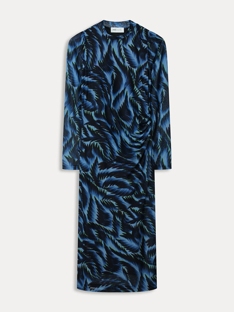 Pom Dress Feathers Blue Mesh