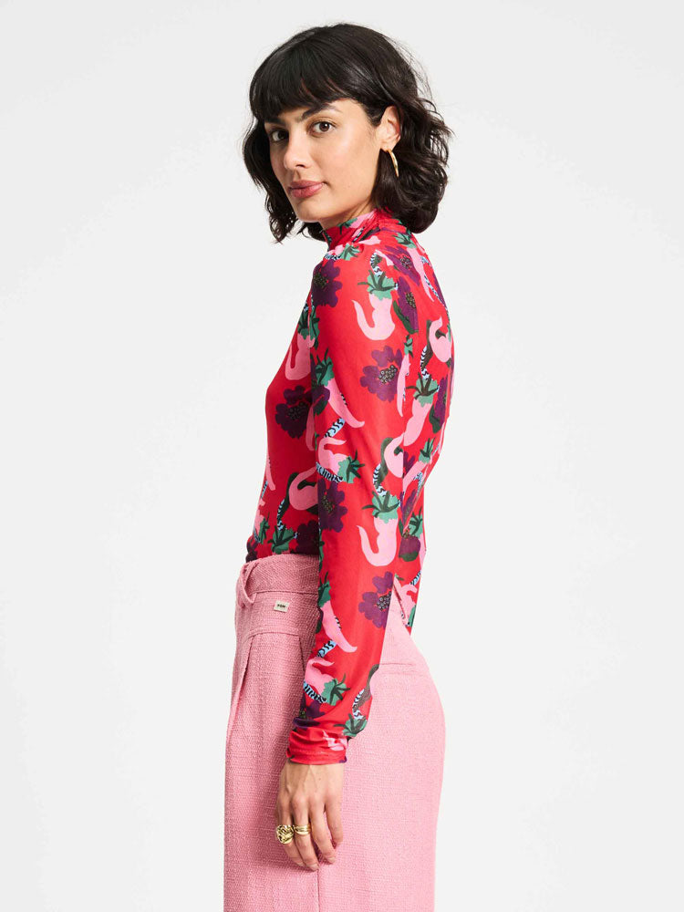 Pom Mesh Turtleneck Picnic Delight