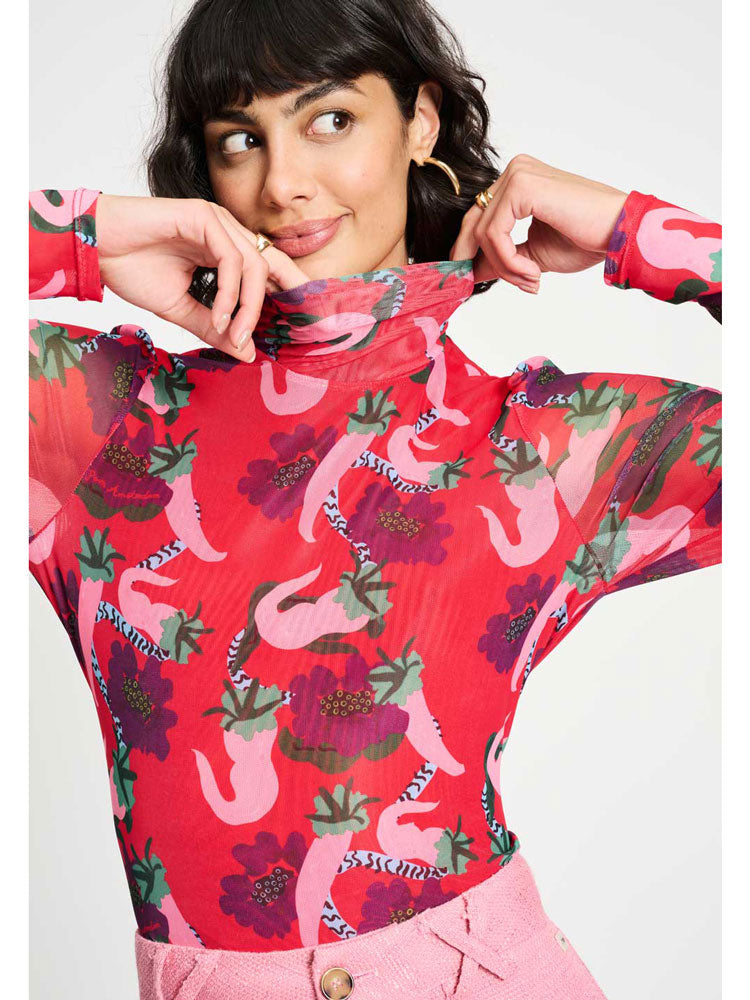 Pom Mesh Turtleneck Picnic Delight