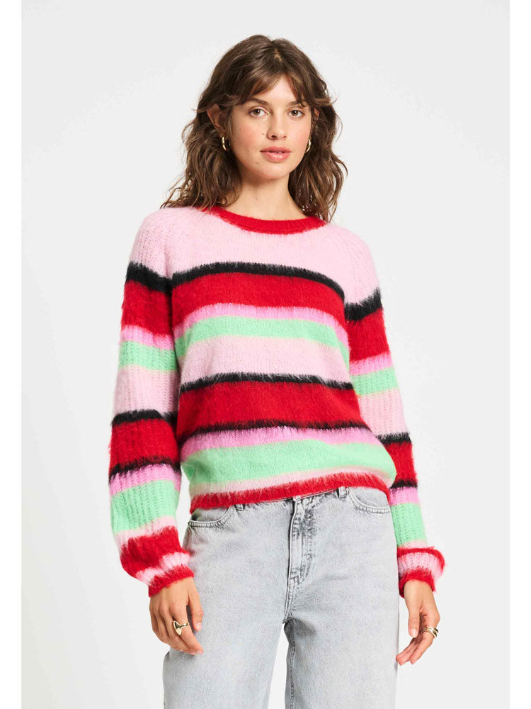 Pom Brushed Stripes Jumper Red &amp; Green