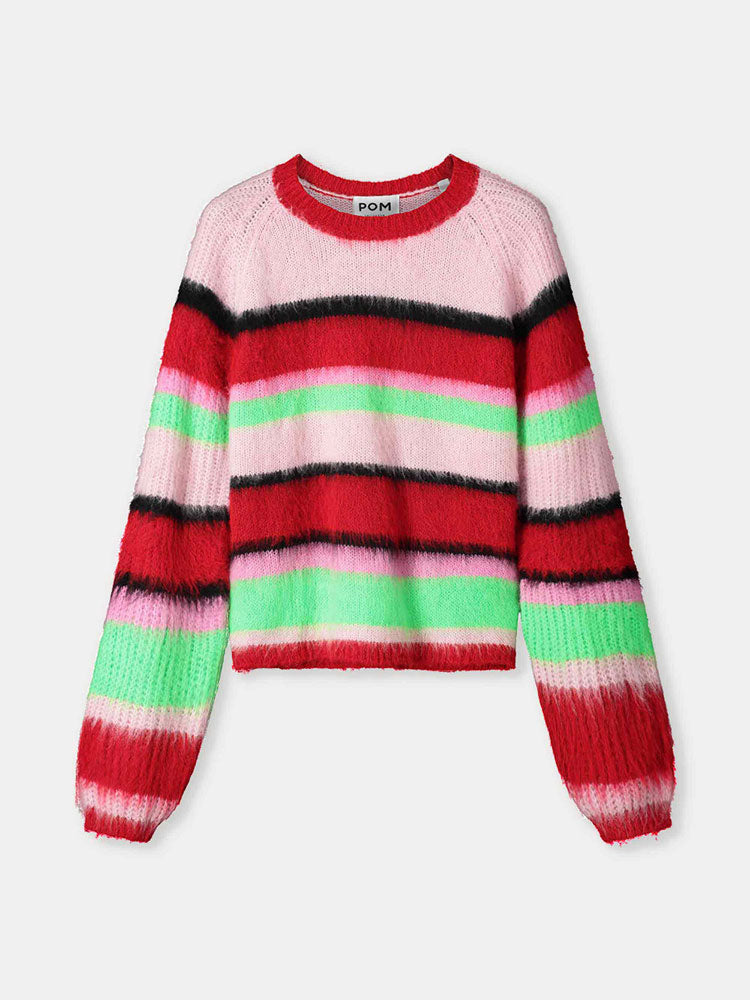 Pom Brushed Stripes Jumper Red &amp; Green