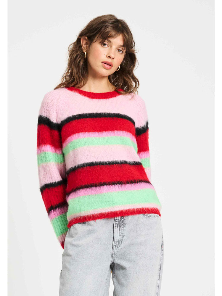 Pom Brushed Stripes Jumper Red &amp; Green