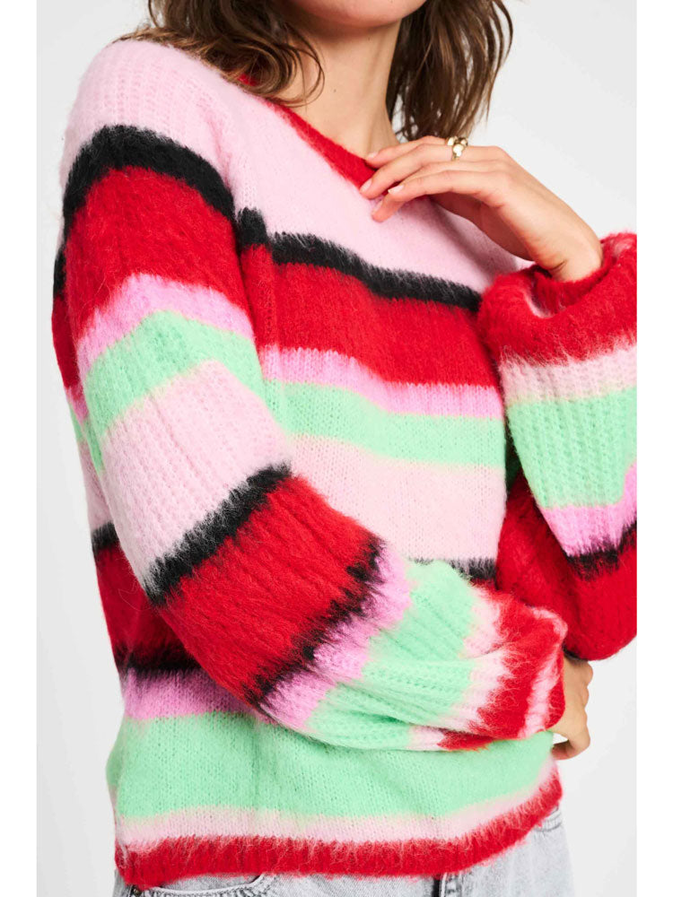 Pom Brushed Stripes Jumper Red &amp; Green