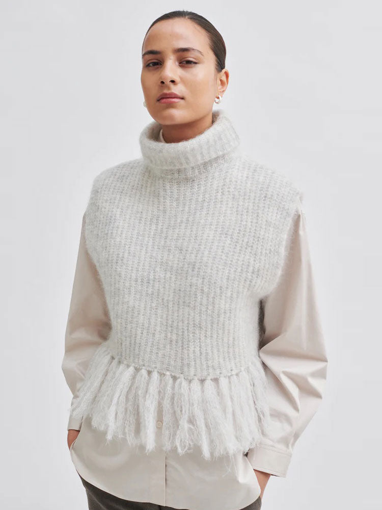 Second Female Sparkling Knit O-Neck Grey Melange Sweater