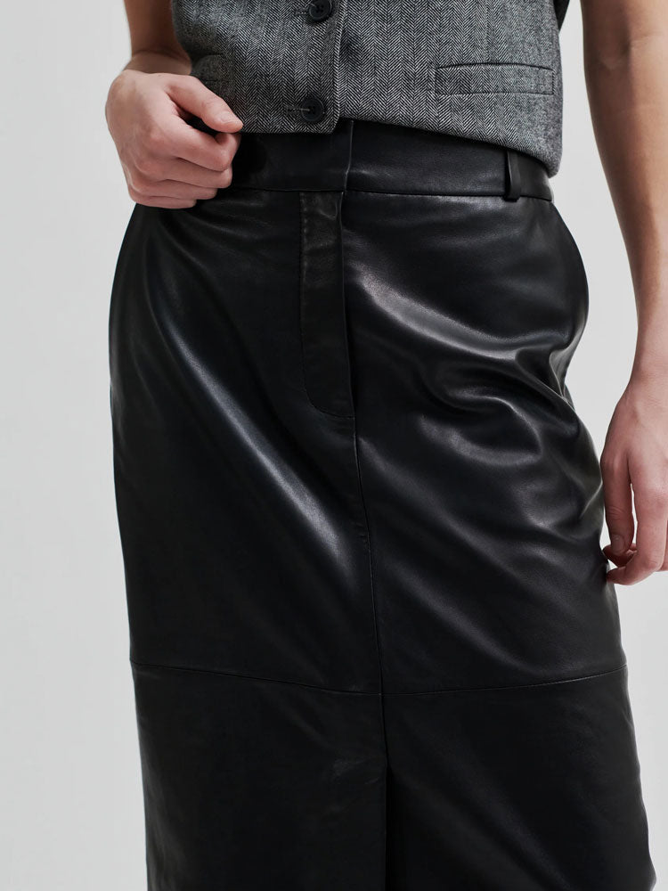 Second Female Letho Leather Maxi Skirt Black