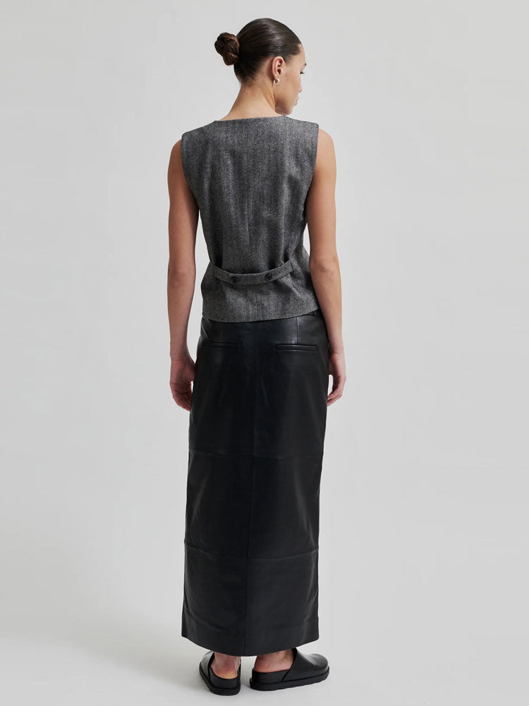 Second Female Letho Leather Maxi Skirt Black