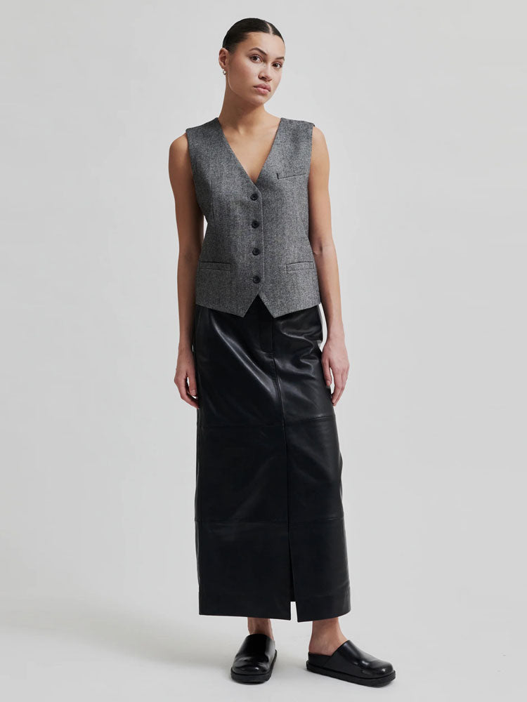 Second Female Letho Leather Maxi Skirt Black