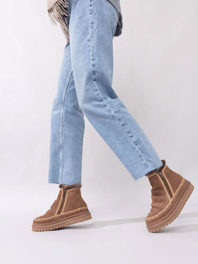 Laidback London Setsu 4.0 Crochet Camel Suede Ankle Boots