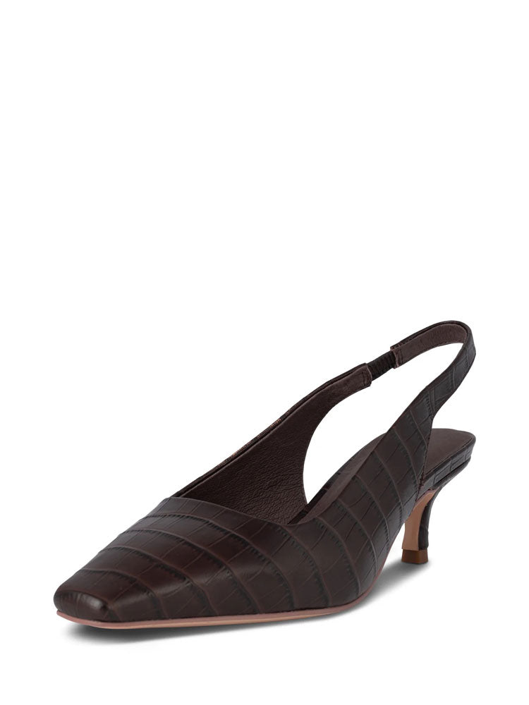 Shoe The Bear Maxine Croco Effect Slingbacks Chocolate