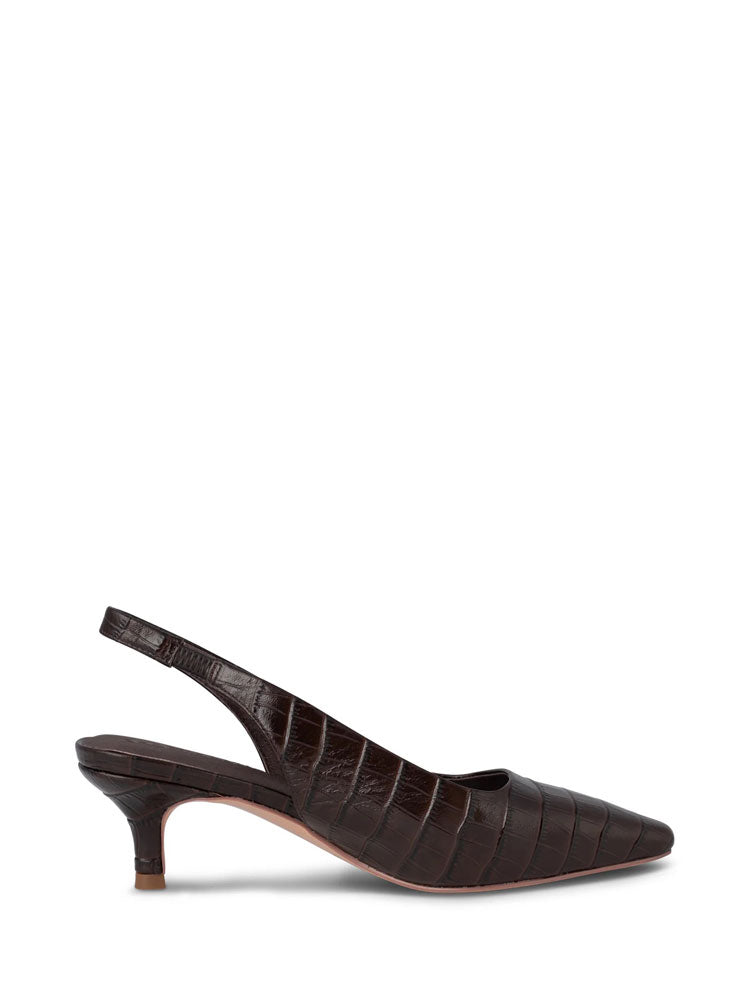 Shoe The Bear Maxine Croco Effect Slingbacks Chocolate