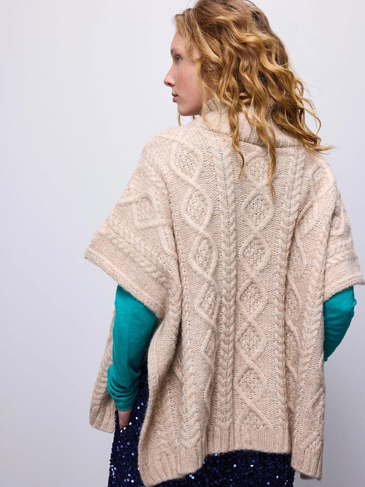 Summum Cable Knit Poncho Ivory