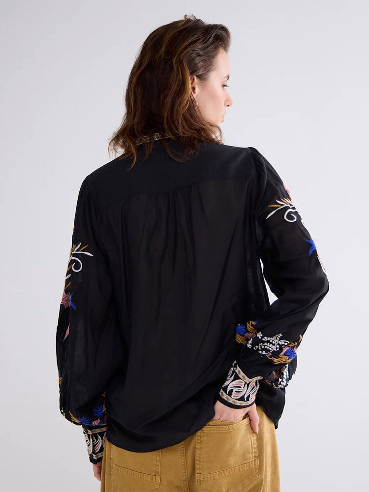 Summum Embroidered Voile Blouse Black