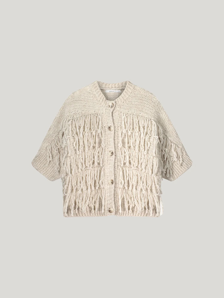 Summum Fringe Knit Cardigan Ivory