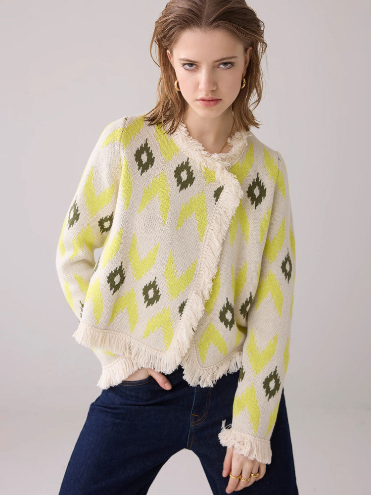 Summum Knitted Ikat Cardigan Mimosa Yellow