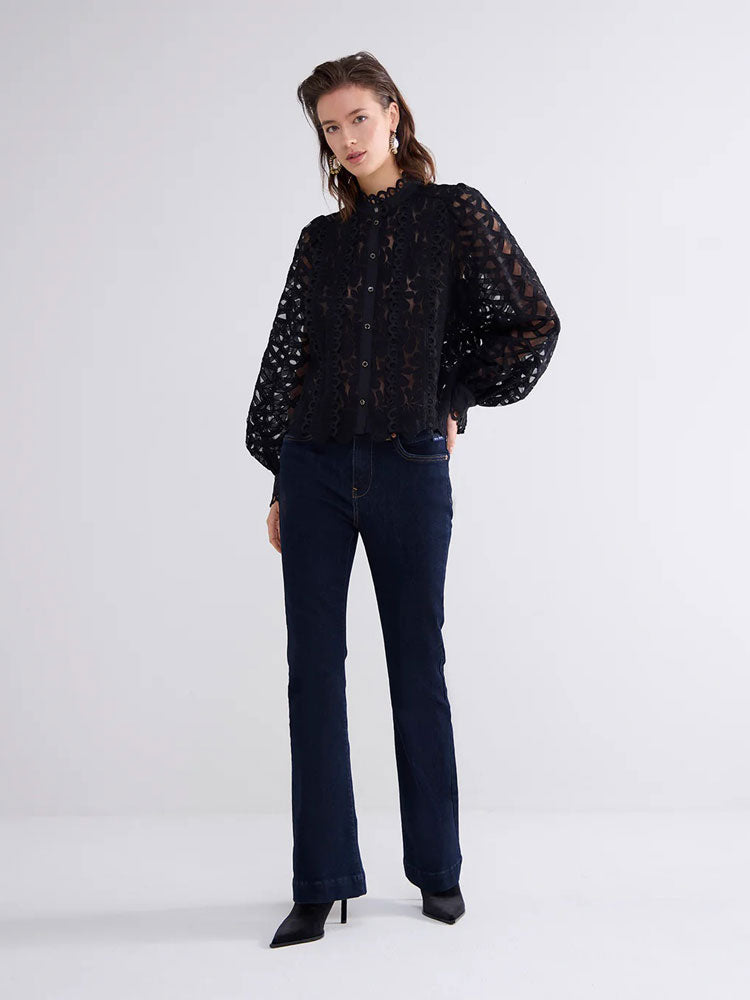 Summum Organza Lace Blouse Black