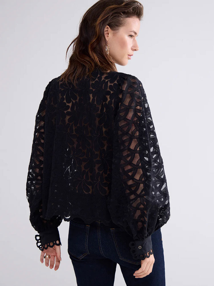 Summum Organza Lace Blouse Black