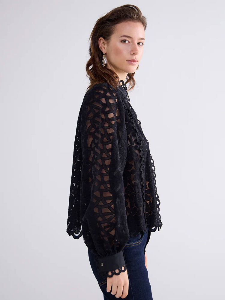 Summum Organza Lace Blouse Black