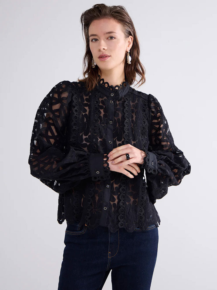 Summum Organza Lace Blouse Black