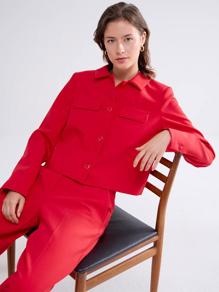 Summum Short Jacket with Blouse Collar True Red