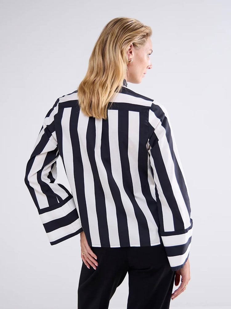 Summum Stripe Printed Blouse with Bow Black &amp; Ivory