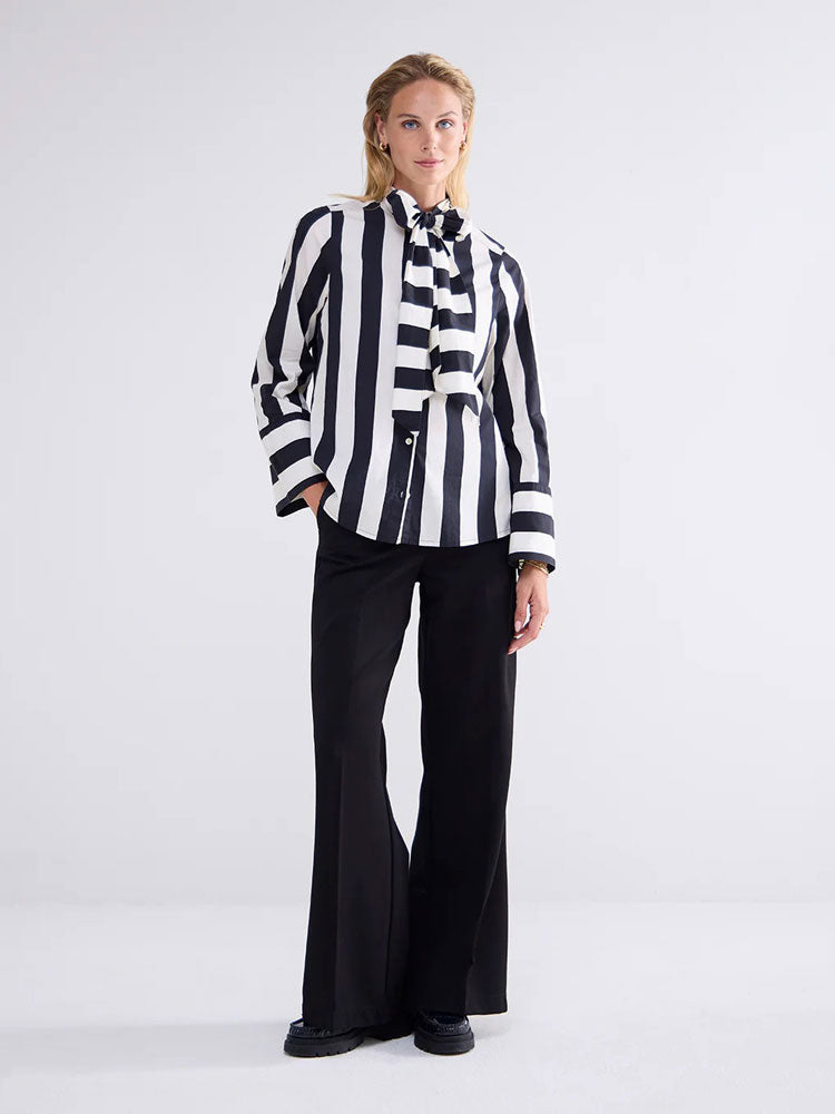 Summum Stripe Printed Blouse with Bow Black &amp; Ivory