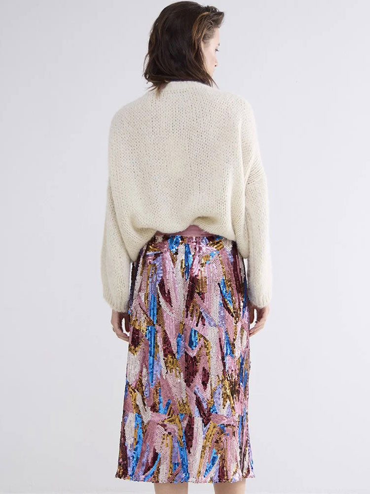 Summum Wave Patterned Sequin Skirt Multicolour