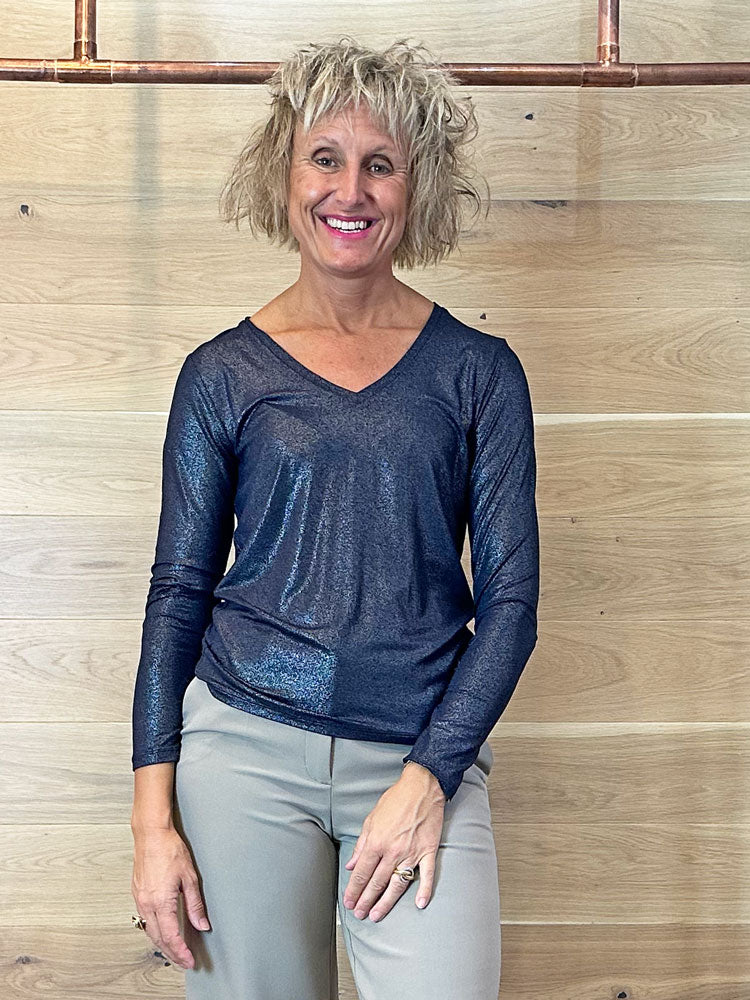 Summum Long Sleeve Top Metallic Midnight Blue