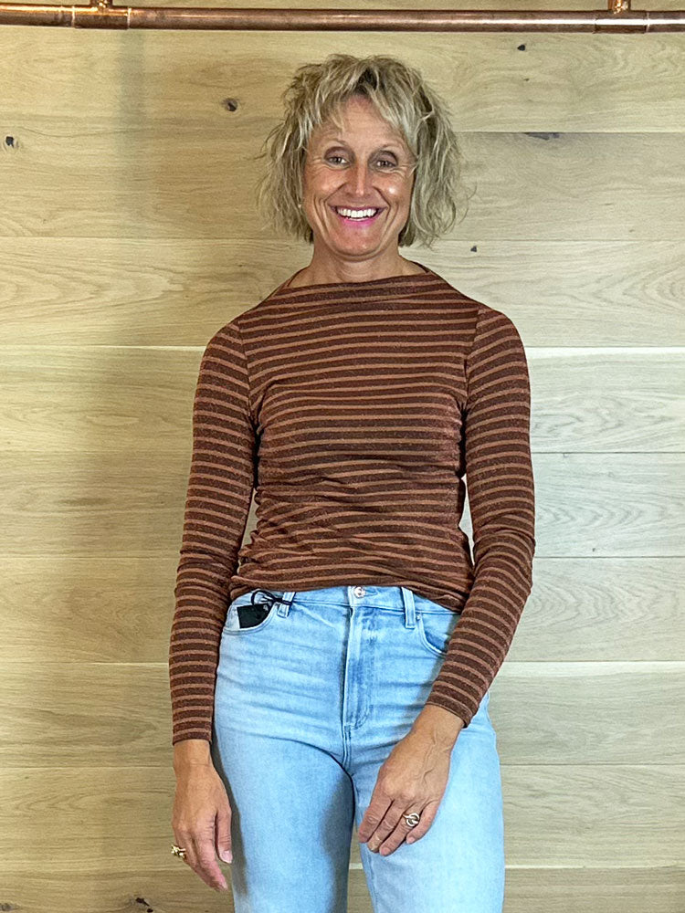 Summum Stripe Lurex Long Sleeve Top Cacao