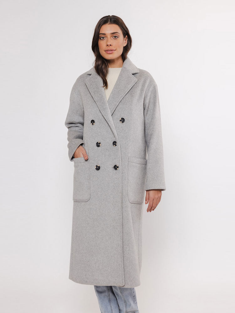 Rino &amp; Pelle Long Double Breasted Coat Light Grey