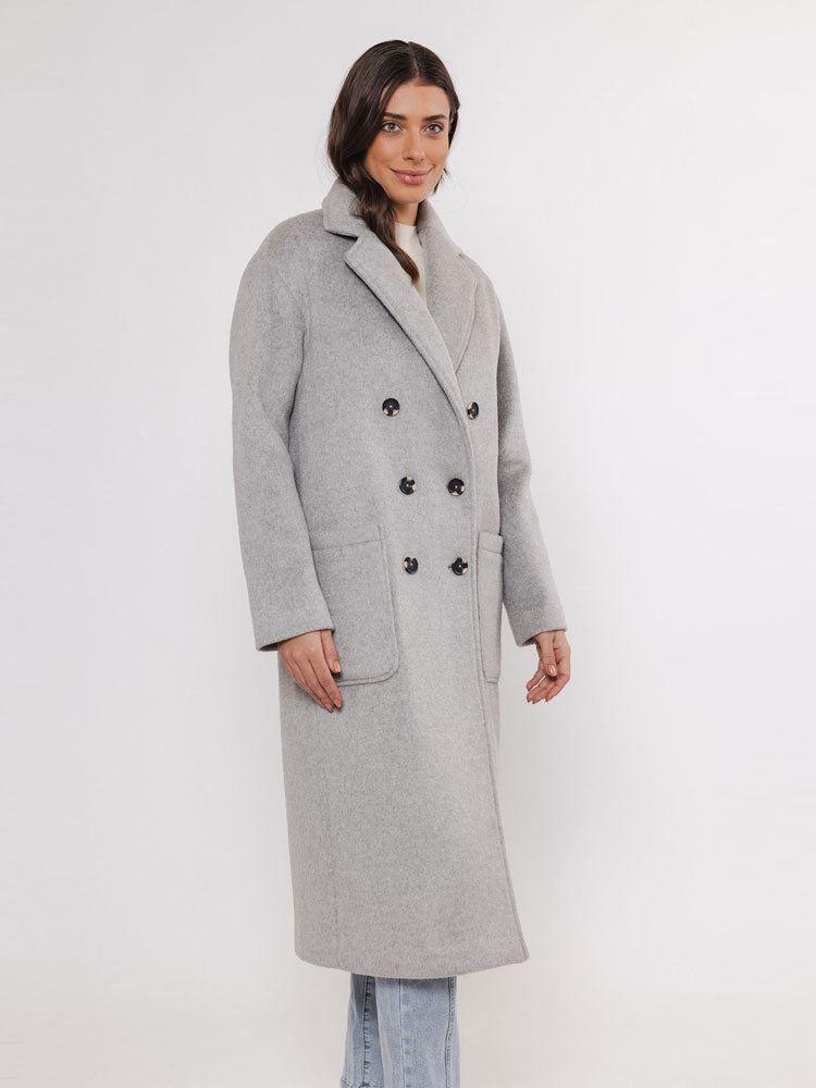 Rino &amp; Pelle Long Double Breasted Coat Light Grey