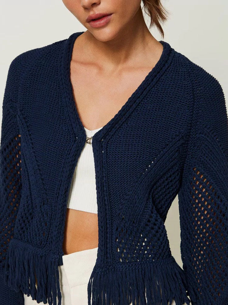 Twinset Cardigan with Fringes Midnight Blue