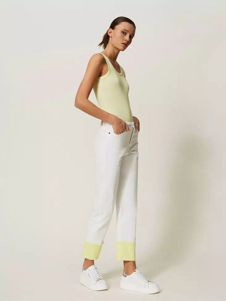 Twinset Cotton Trousers with Folded Hem White