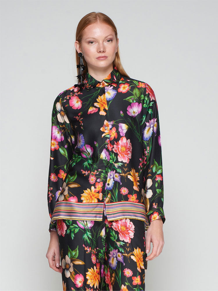 Vilagallo Floral Black Shirt