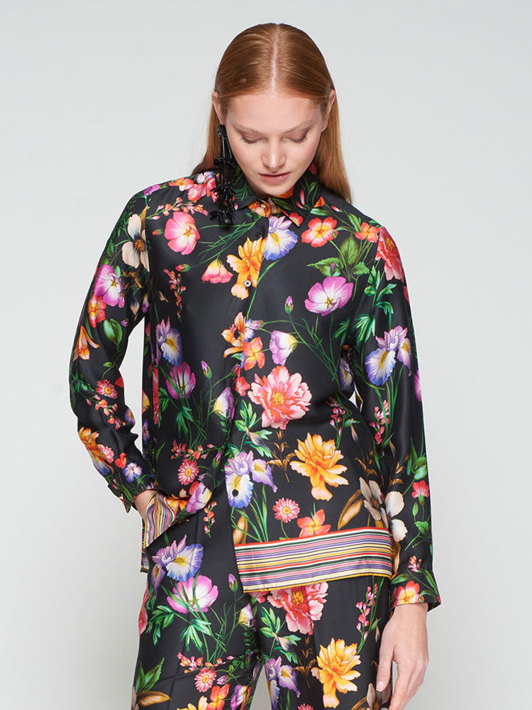 Vilagallo Floral Black Shirt