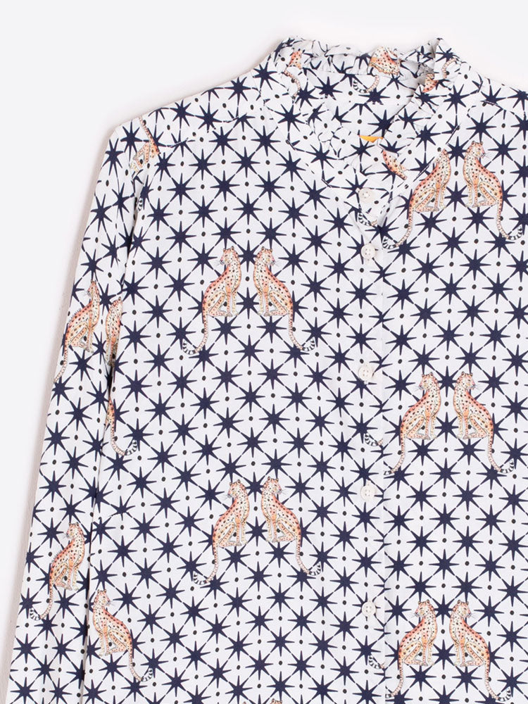 Vilagallo White Shirt with Leopard &amp; Star Print