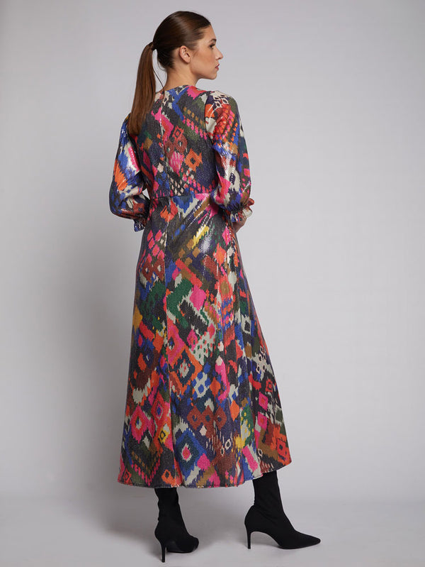 Vilagallo Kara Dress Ikat Sequins Print - Renee’s