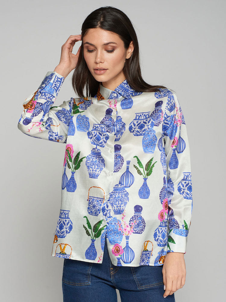 Vilagallo Mariela Shirt Blue Porcelain Print