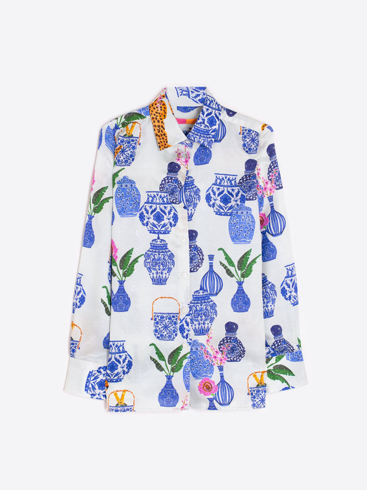 Vilagallo Mariela Shirt Blue Porcelain Print