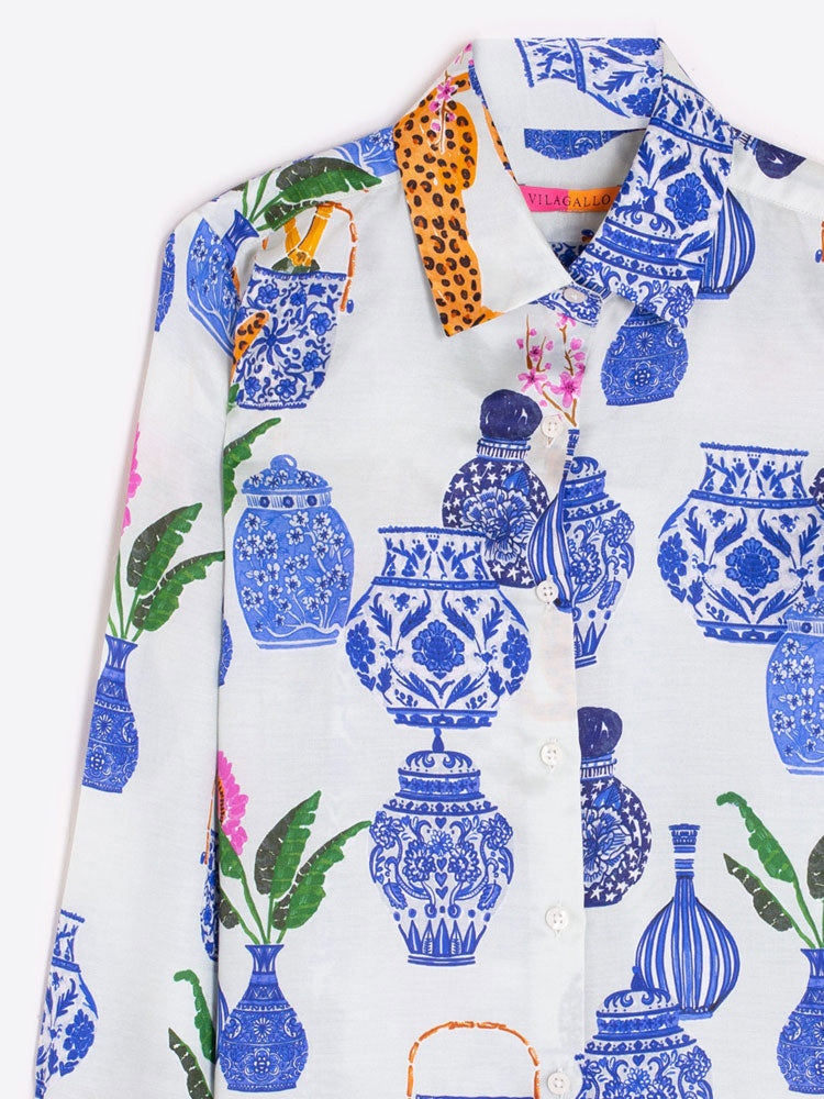 Vilagallo Mariela Shirt Blue Porcelain Print