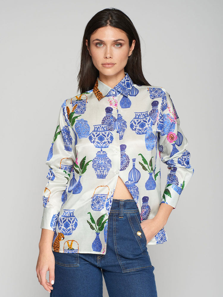 Vilagallo Mariela Shirt Blue Porcelain Print