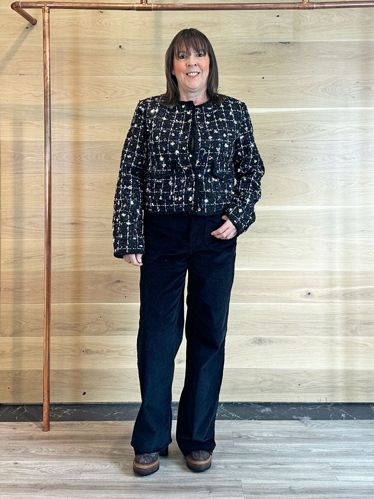 YAS Yasvalenda Tweed Sequin Jacket Black