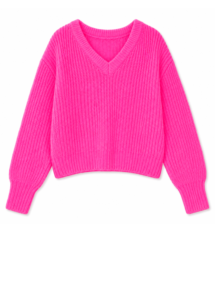 TWNS The Label Anakoni Long-Sleeved V-Neck Sweater Neon Pink