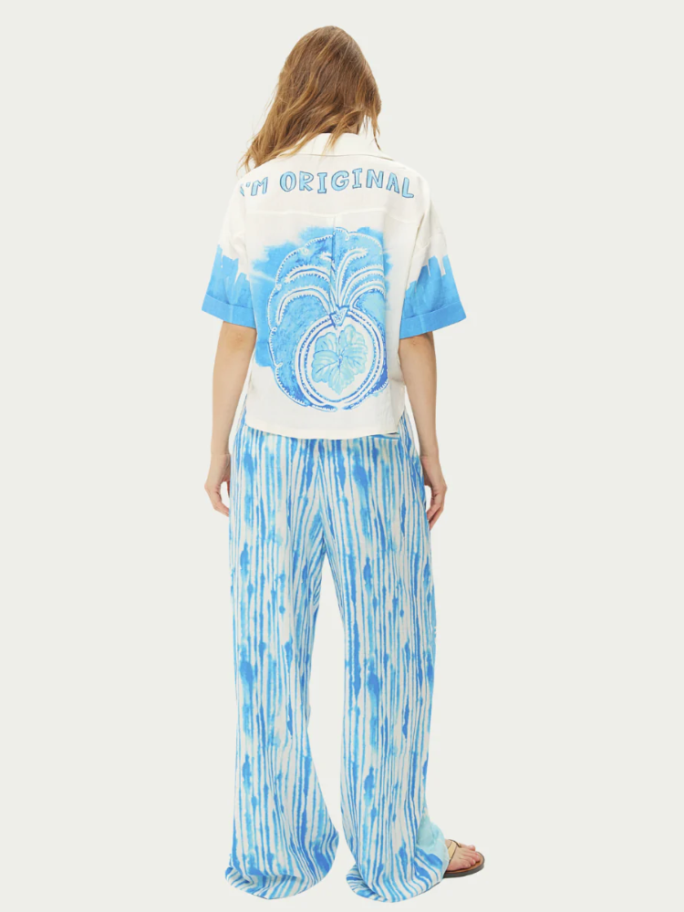 Me369 Aria Cropped Linen Shirt Blue