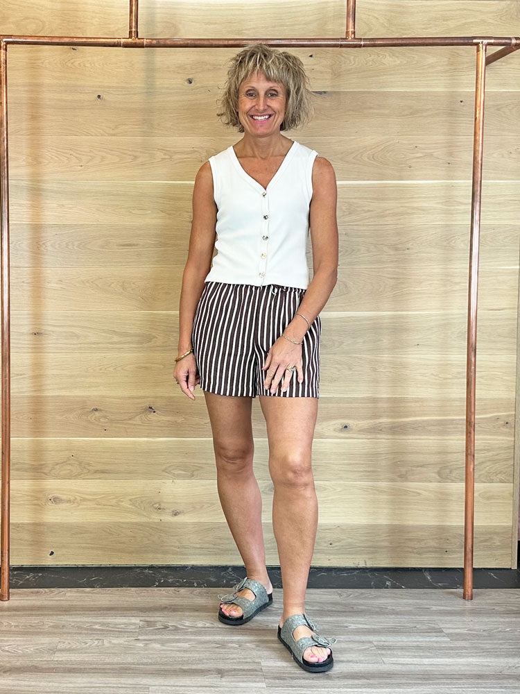 B Young ByEvino Shorts Brown Stripe