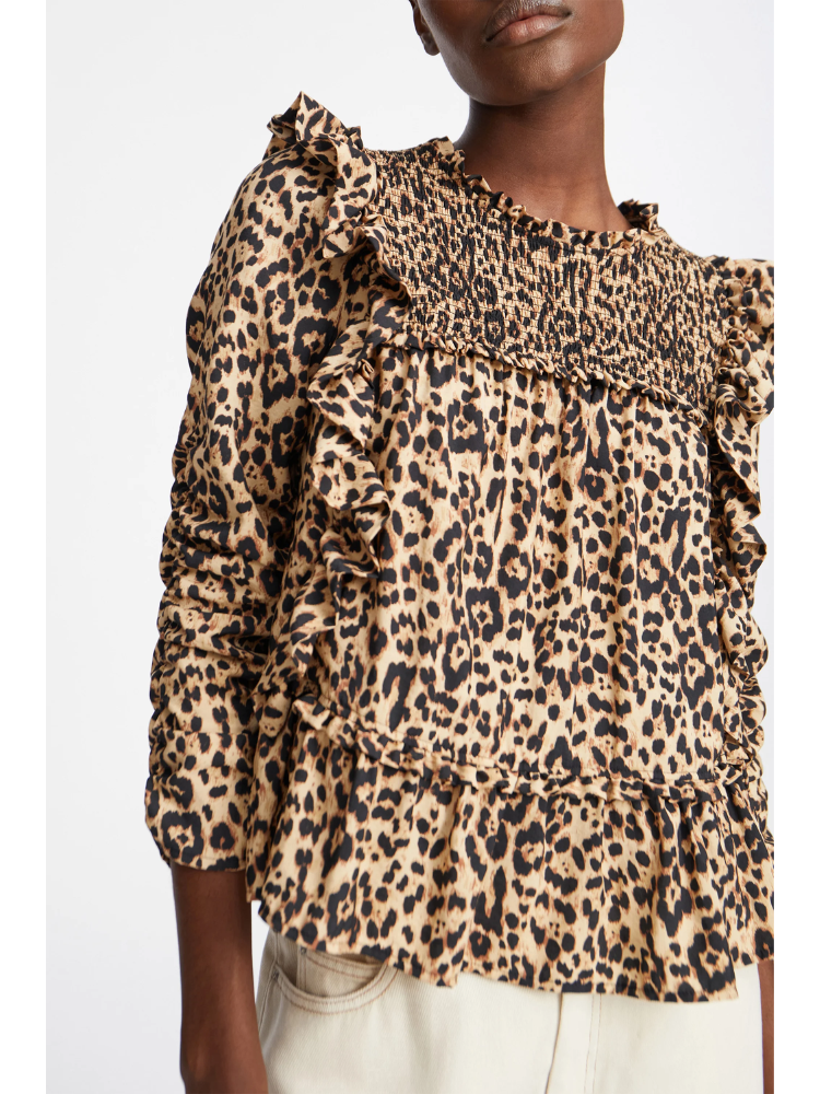 Munthe Crisp Animal Print Blouse Camel