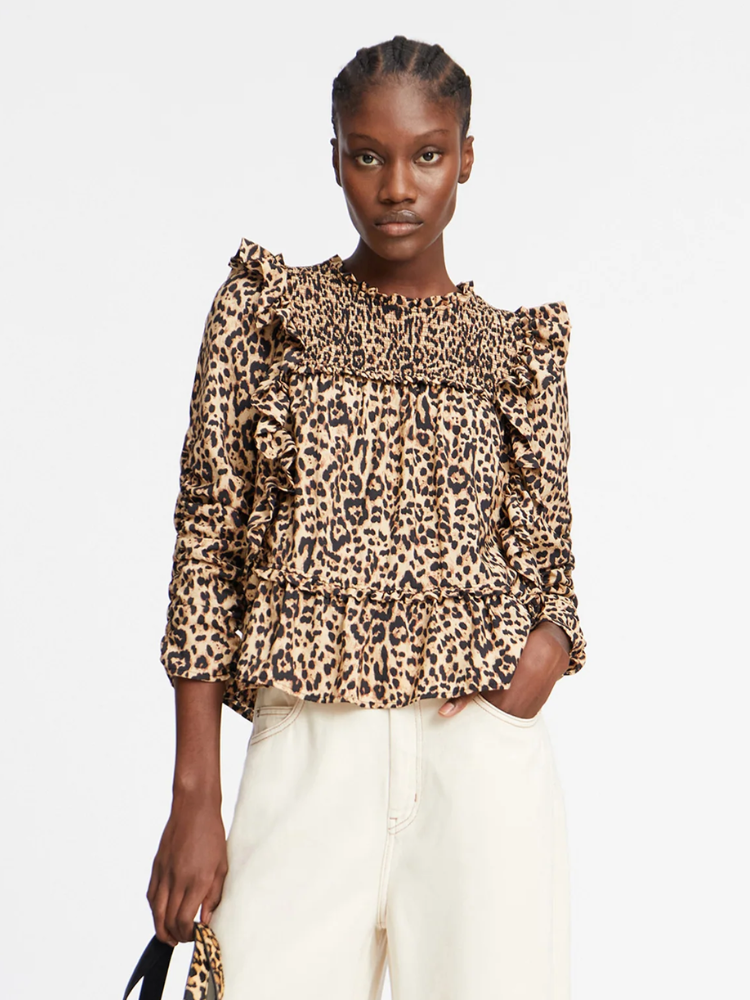 Munthe Crisp Animal Print Blouse Camel