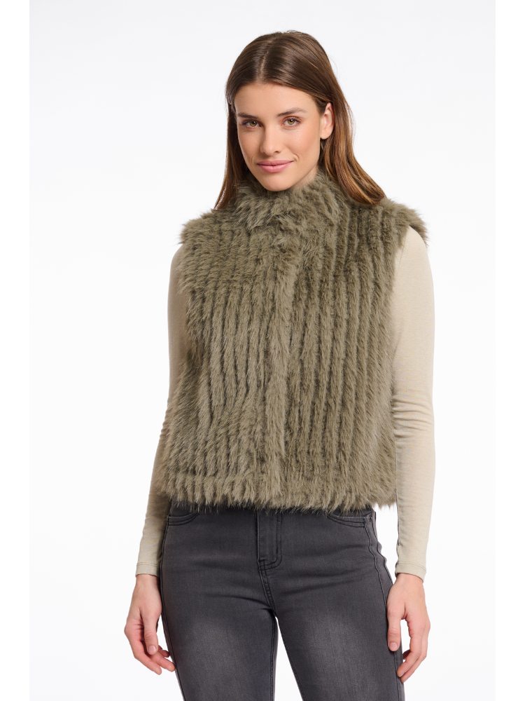 Rino &amp; Pelle Dava Faux Fur Gilet Green Ash