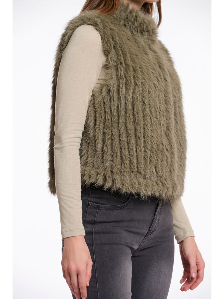 Rino &amp; Pelle Dava Faux Fur Gilet Green Ash