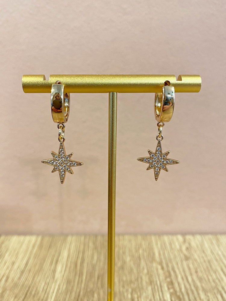 Envy Star Drop Hoop Earrings Gold